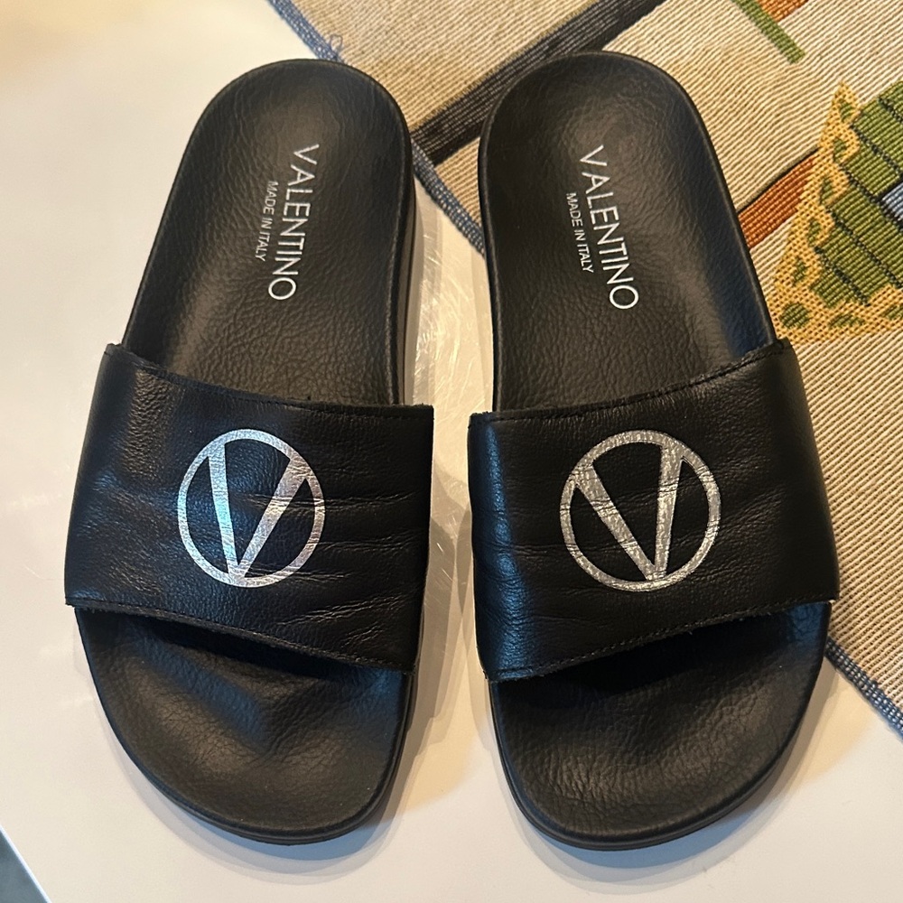 Valentino Black Slide Sandals